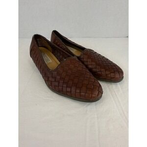 Vintage Predictions Leather Collection Brown Woven Loafers Womens 7W Wide Shoes